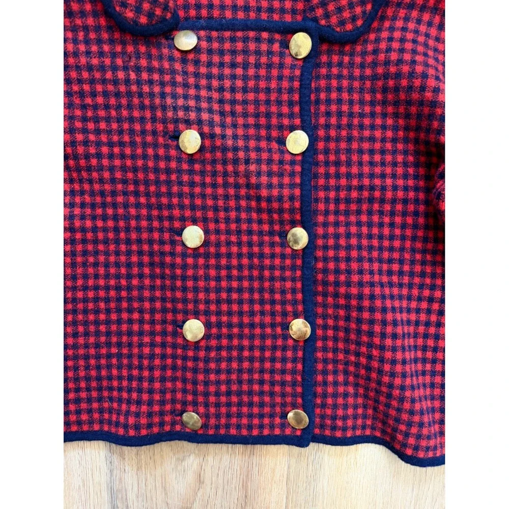 Vtg Marchesa di Gresy I Magnin 100% Wool Gingham Cropped Jacket military